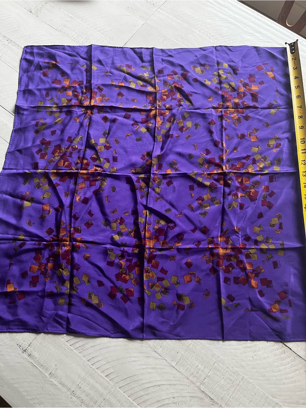 Dior Purple Silk Square Scarf with Gold and Red Accents